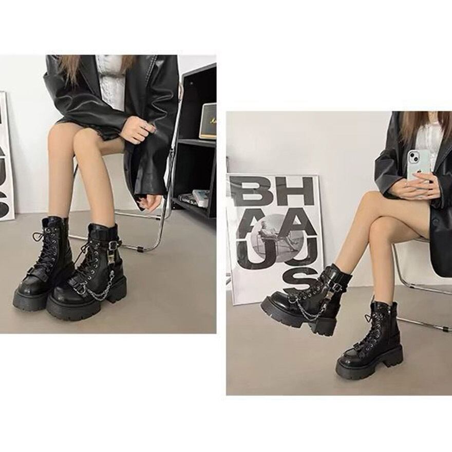 地雷系 ブーツ バックルベルト×ストリートファッション｜WithU