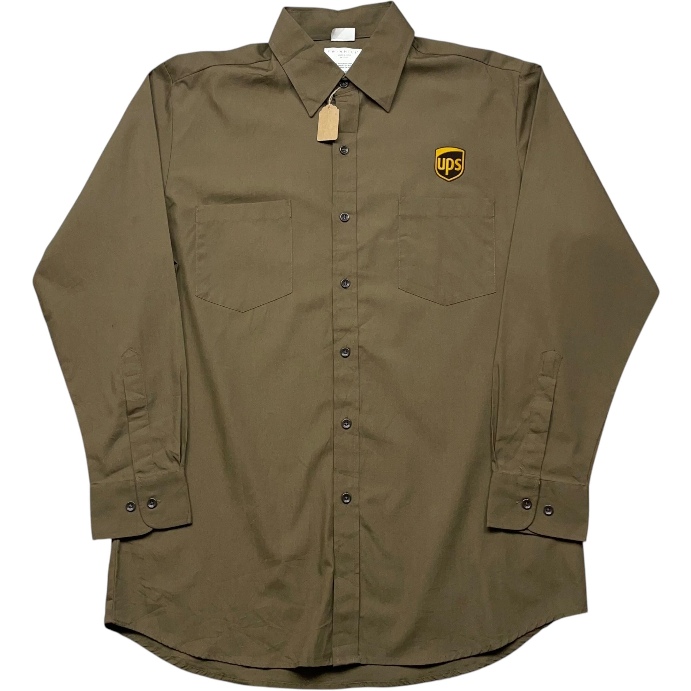 《L》UPS 長袖シャツ ワークシャツ 両ポケット ブラウン ワンポイントロゴ 90年代 vintage no.6151