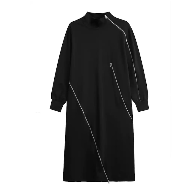 High-neck dress with a diagonal zipper (ME513)