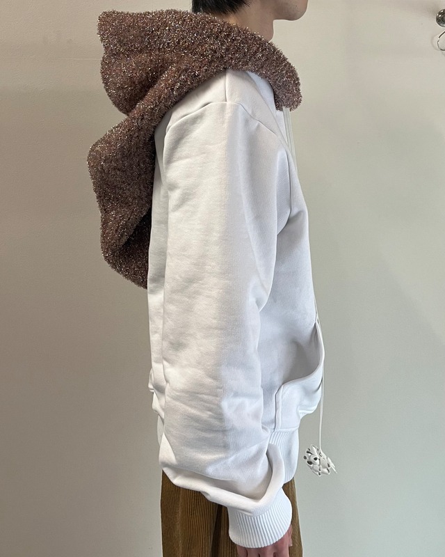 【26/AW Oscar Ouyang】White/Pink knit sparkly sleeping hat hoodie