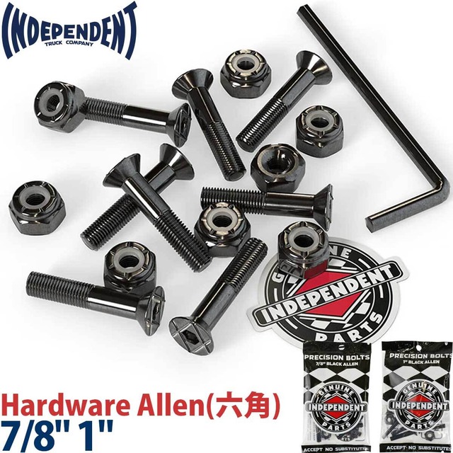 Independent インディペンデント ボルト ナット Genuine Parts Allen Hardware Black 7/8" 1" スケートボード スケボー パーツ 六角 純正 7/8