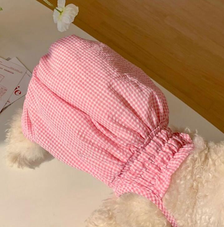 ギンガムチェックロンパース&ボンネット / ドッグウェア 犬服 | AMIE