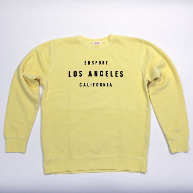BS24SP-9026 Midweight Pigment Dyed Crew Sweatshirt  “BOSPORT LOS ANGELES CALIFORNIA” (Yellow)