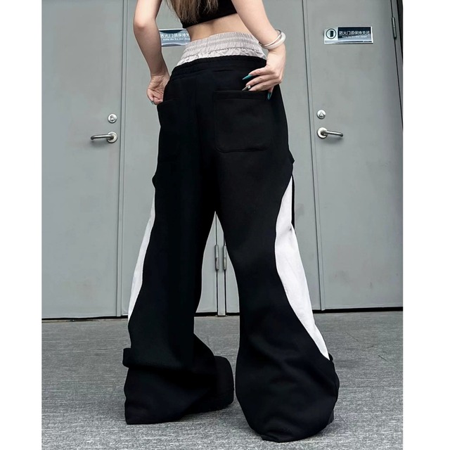 フェイクレイヤードサイドラインワイドパンツ 2col R02913