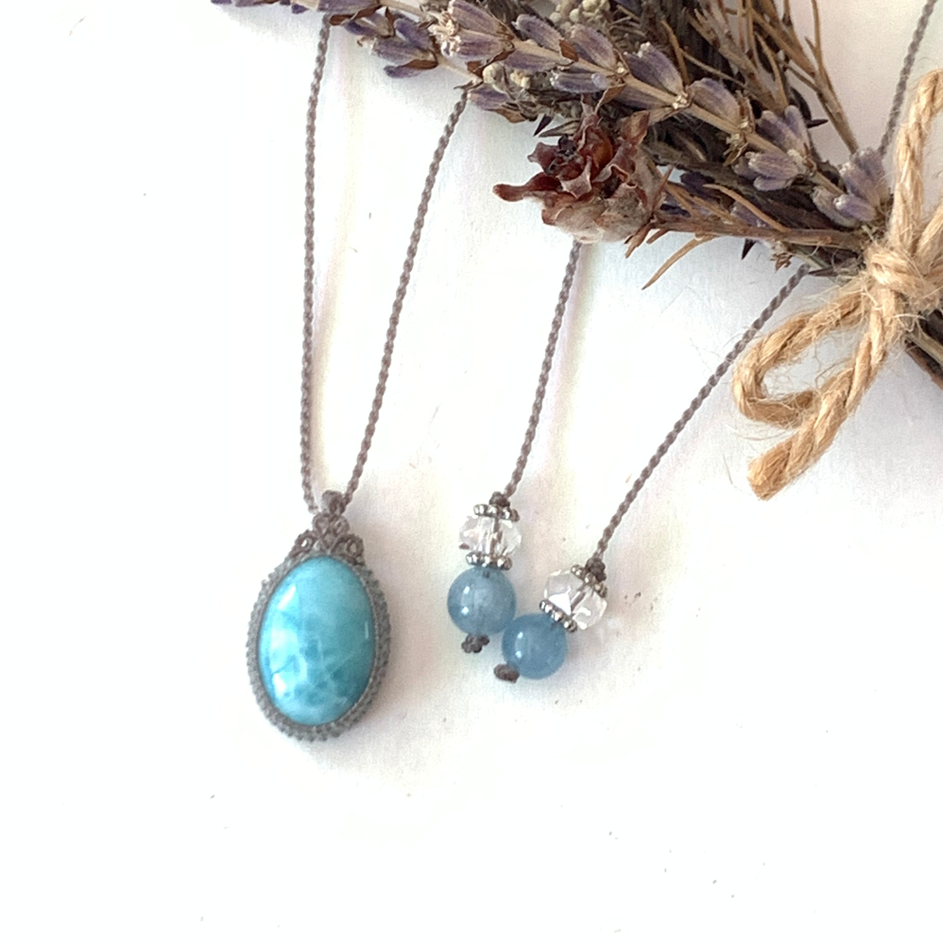 ラリマーのマクラメ編みネックレス | crescent-天然石