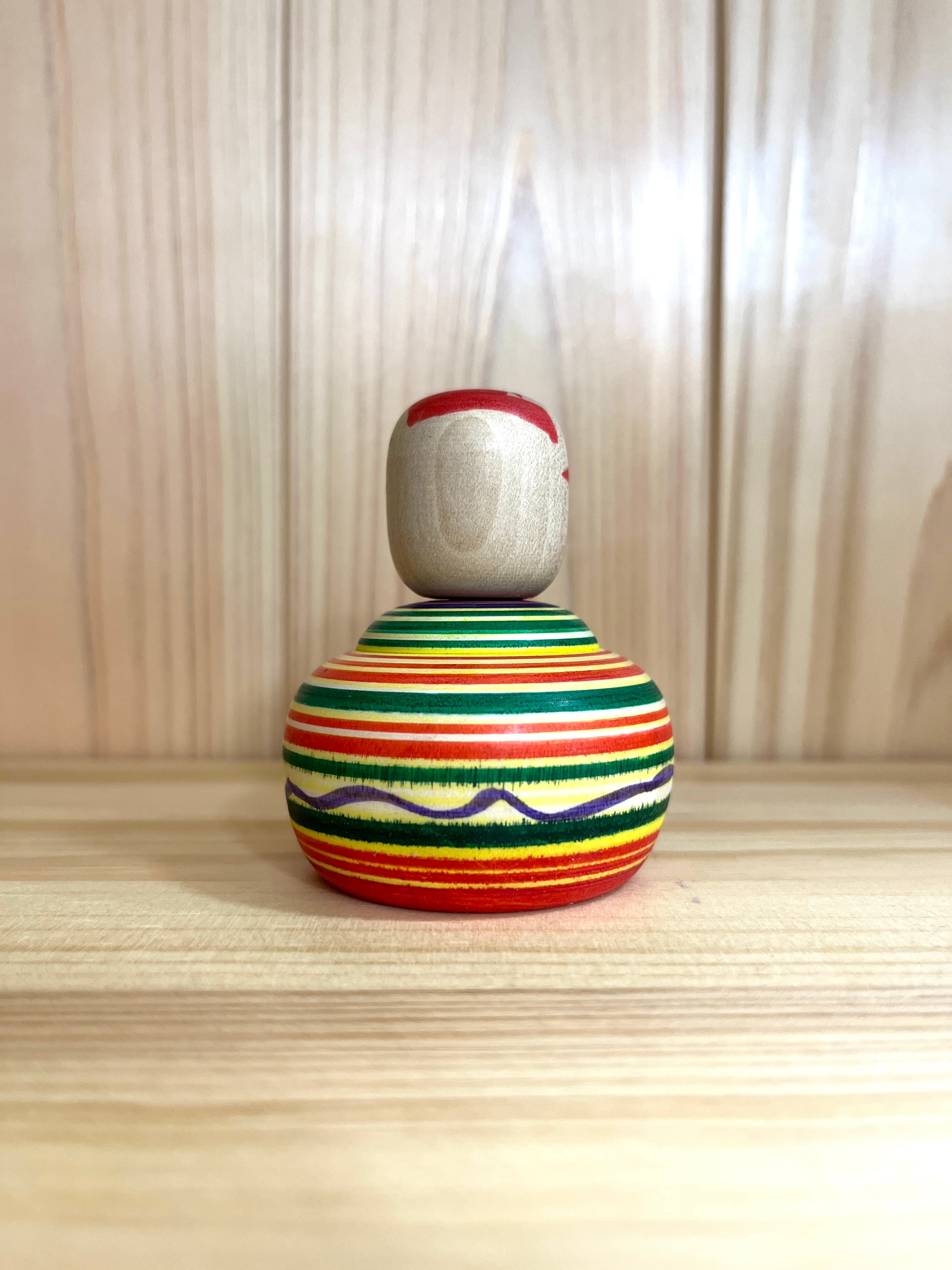 佐藤英裕工人：遠刈田系】えじこ こけし ろくろ線模様①：2.5寸 7.5cm