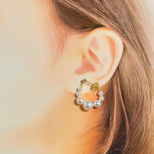 冬と春をつなぐ 透明きらめきセット　クリスタルパール&スノーブルーのピアス／イヤリング 2点セット