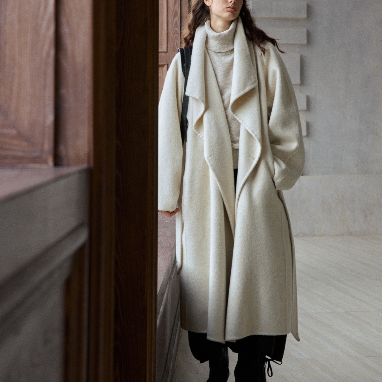 Drape Wool Long Coat  T3857