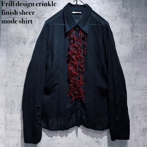 Frill design crinkle finish sheer mode shirt