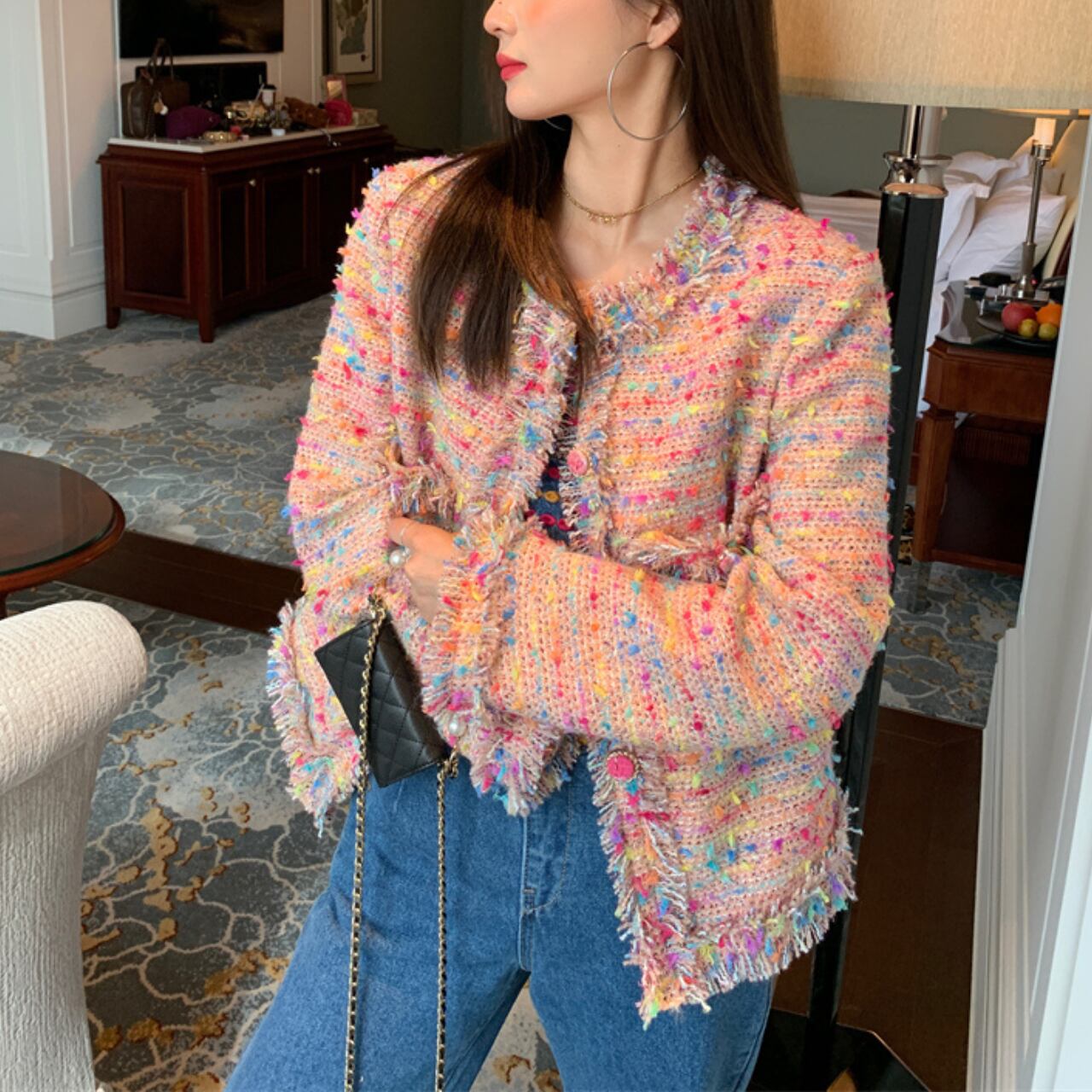 ポップカラー ツイードフリンジジャケット A4429