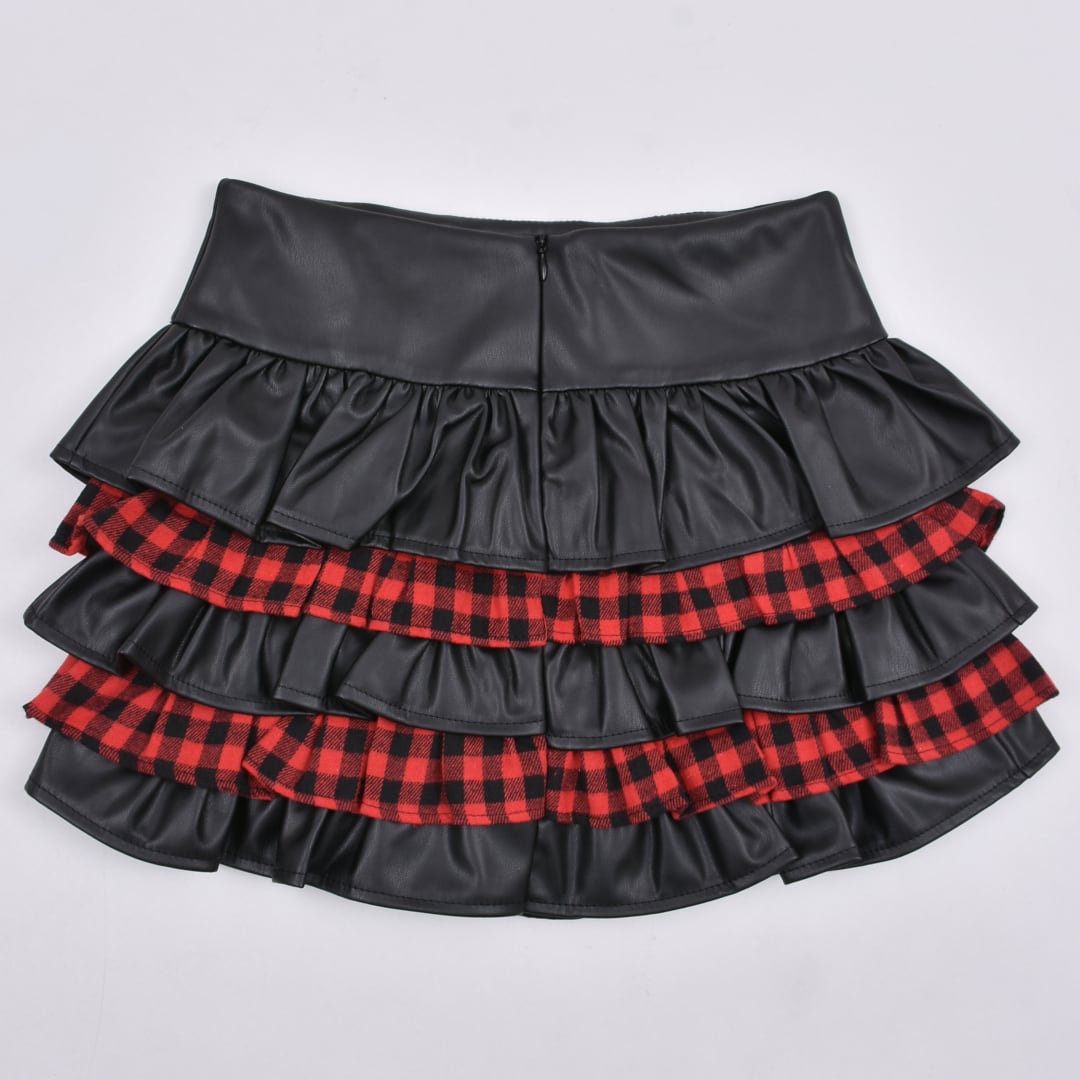 10/6新着】クロスレザー チェックティアードスカート | VOLCAN&APHRODITE