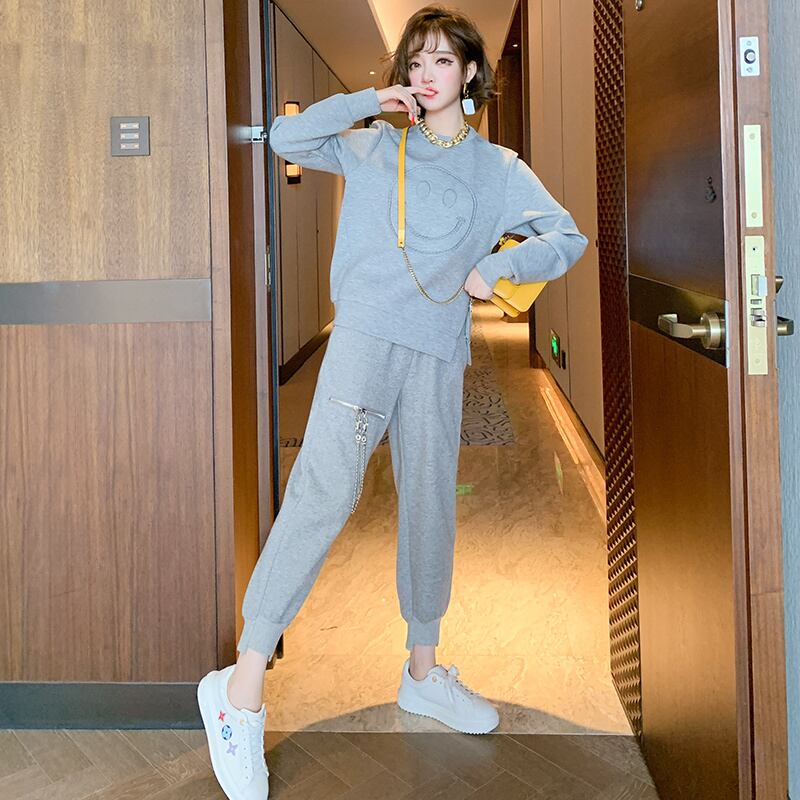 カラーハイウェストウェストジッパーチェーン カジュアルパンツ レディースオータム 秋物 ステッチ MIUCO70643897720