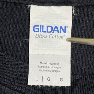【GILDAN】スプレー風 手書き風 プリント Tシャツ バックプリント L 半袖 黒 US古着