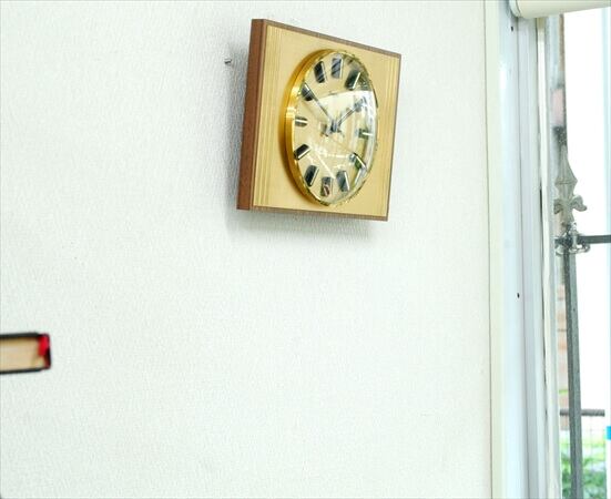 ドイツ製 HEGES 真鍮x木製 壁時計 電池式 ヴィンテージ 壁掛け