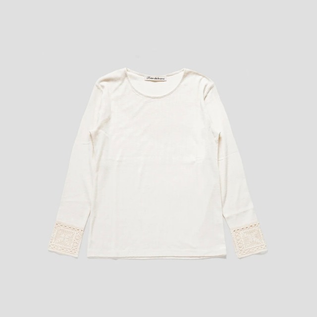 Porter des boutons ｜Cotton Cashemere Picot Pullover cut & sew（Ecru, Black）