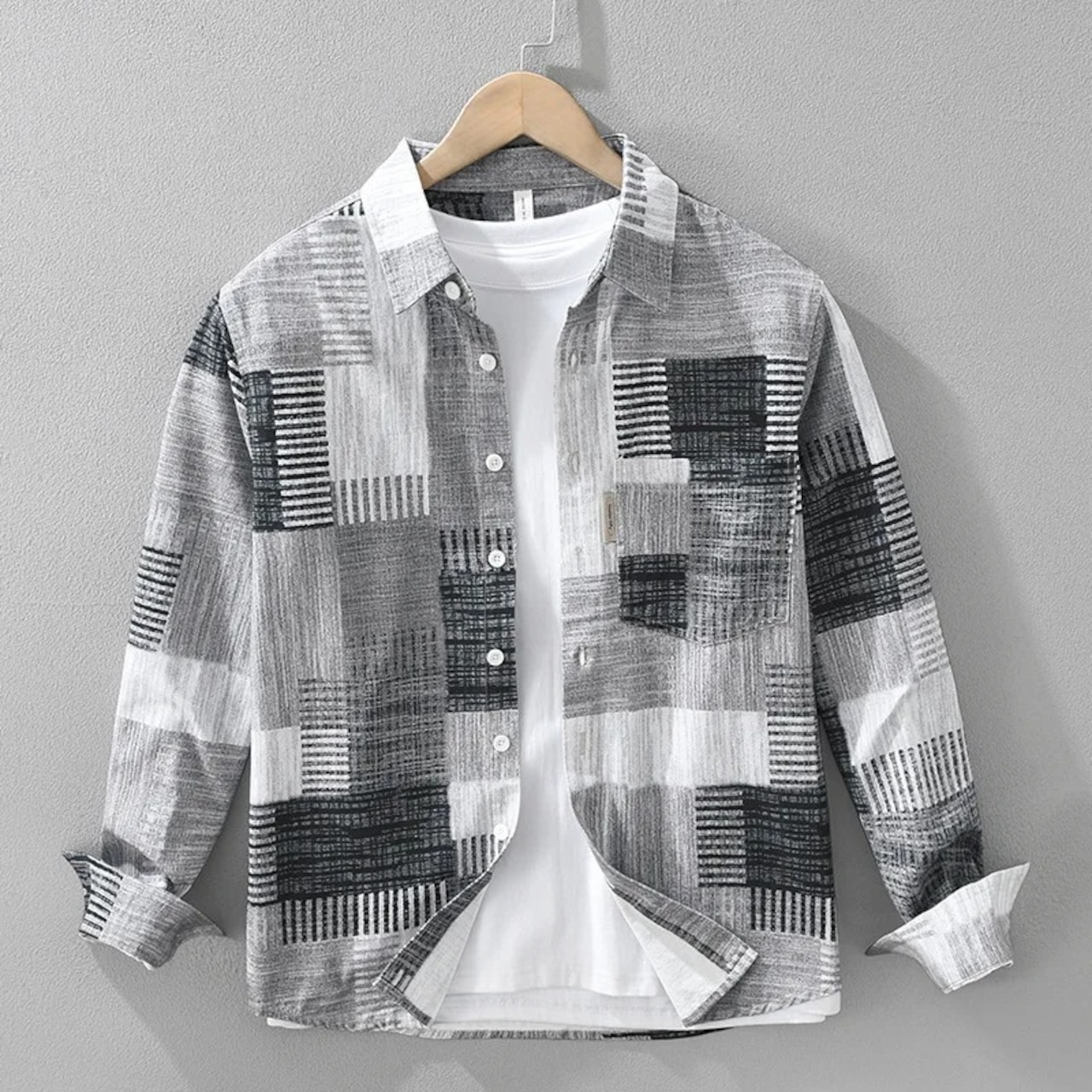 【M-3XL】Square Print Shirt / スクエア プリント シャツ