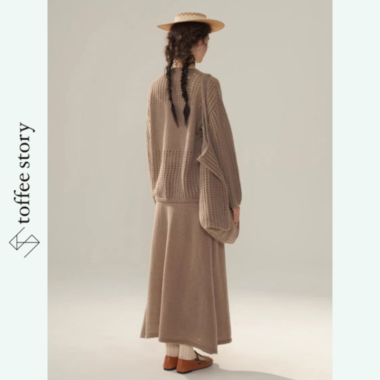 【2color】野花刺繍の透かし編み3点ニットコーデ 《Y0421》