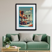 West Side｜パームツリー×クラシックカーのアメリカンヴィンテージアート｜西海岸ストリート感が映えるカリフォルニア抽象ポスターA3ポスター