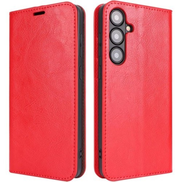 Galaxy S24 ケース 手帳型 マグネット無し 耐衝撃 カードケース Galaxy S24 doo SC-51E au SCG25 SIMフリー 手帳ケース サムスン ギャラクシー S24 カバー スマホ GalaxyS24 携帯ケース 財布型 適用 case iCoverCase マグネットなし スタンド機能 光沢加工 牛革 レザー 財布型 カード入れ レッド 2578