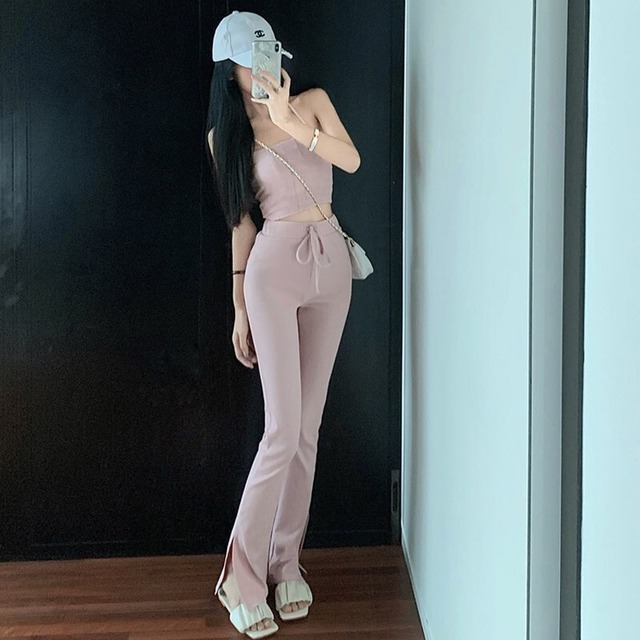 トップス ブラックハイウェストウェストカジュアルレッドサマー ストリート 夏物 ガールズファッション12943390672