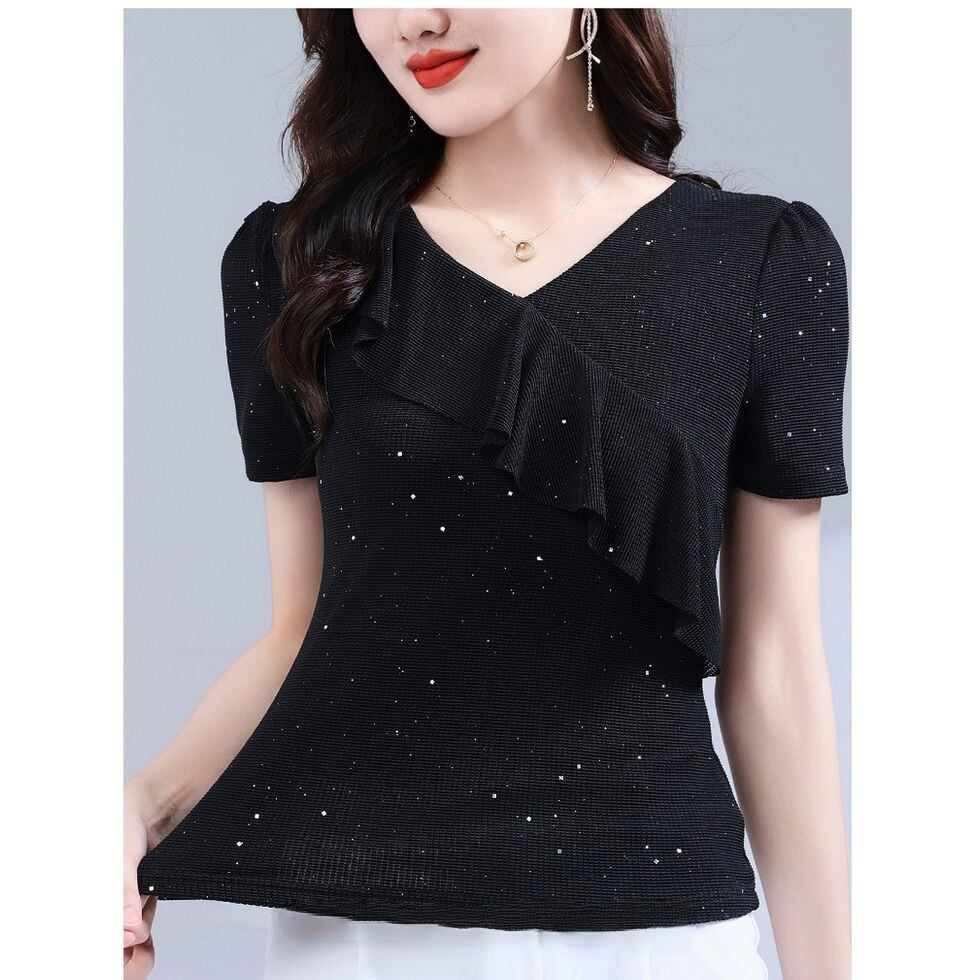 アシンメトリー フレアデザイン トップス 2col D00187