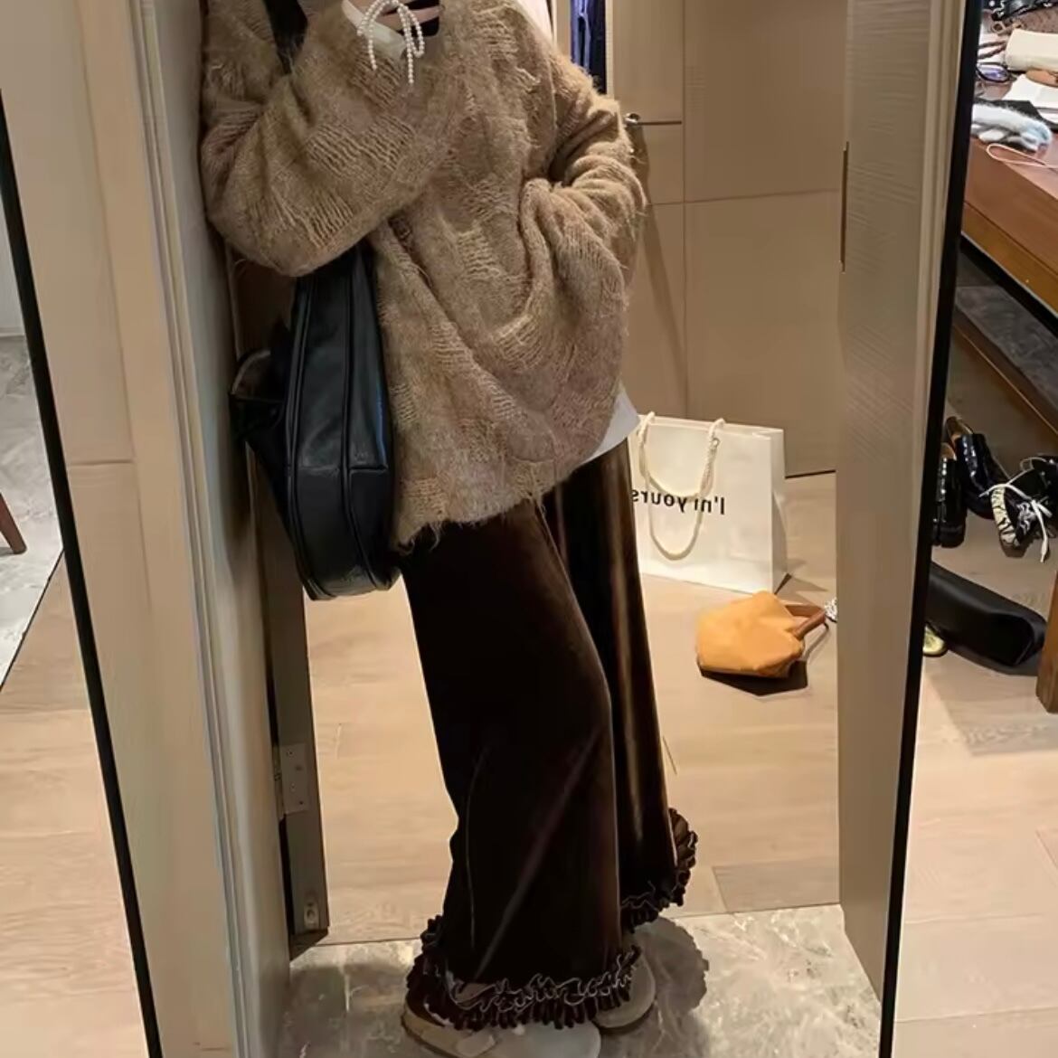 velvet ruffle pants