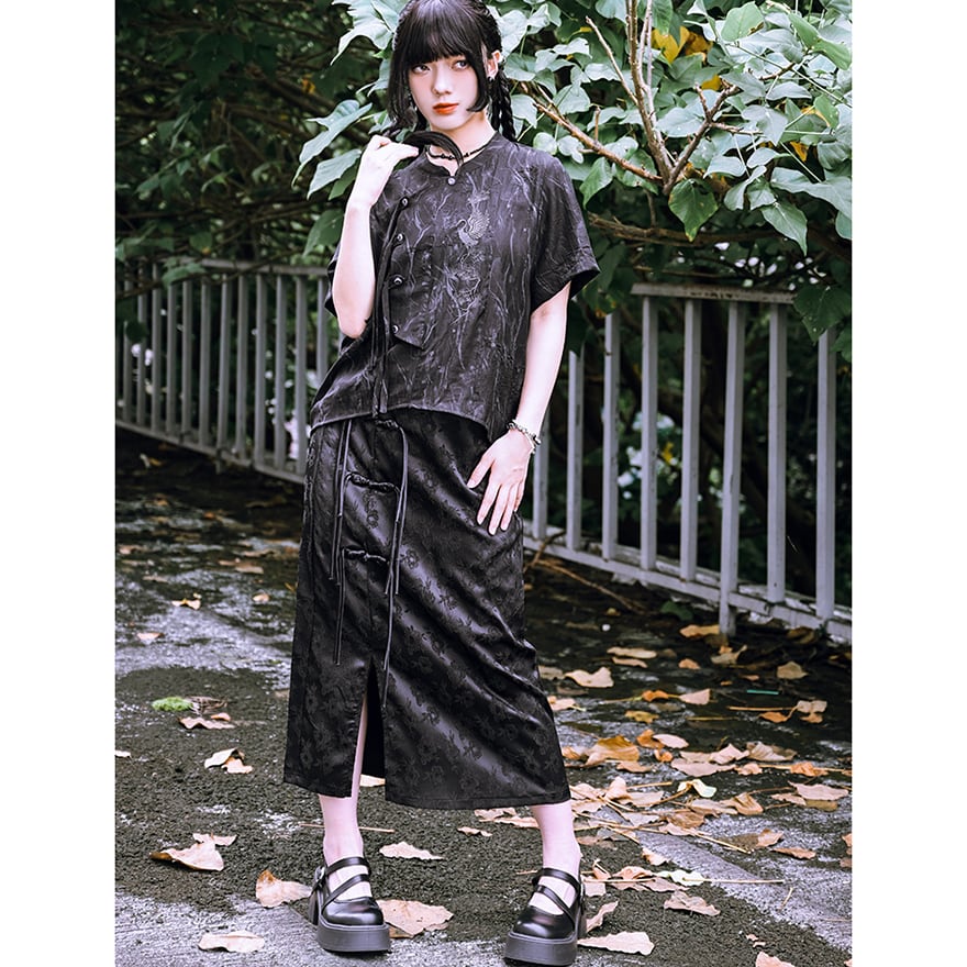 中華ゴシック 中華服 古怪舎 スカート ジャガード風 中華系ファッション 30代ファッション 夏服