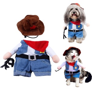 【人気】ペット服 コスプレ 犬服 猫服 ハロウィン クリスマス 面白い かわいい カウボーイ 2足歩行 ジーン コスチューム 小型犬 中型犬 仮装 変身服 ギフト (M)