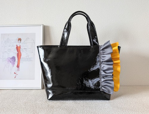 リボンも選べる！【オーダー】トートバッグ黒：M【フラッピングリボン２本】