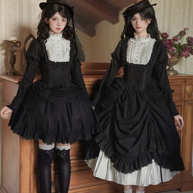 サブカル 天使と悪魔 ゴスロリ レトロクラシカル ショートスカート 帽子付き 4点セット PUJI