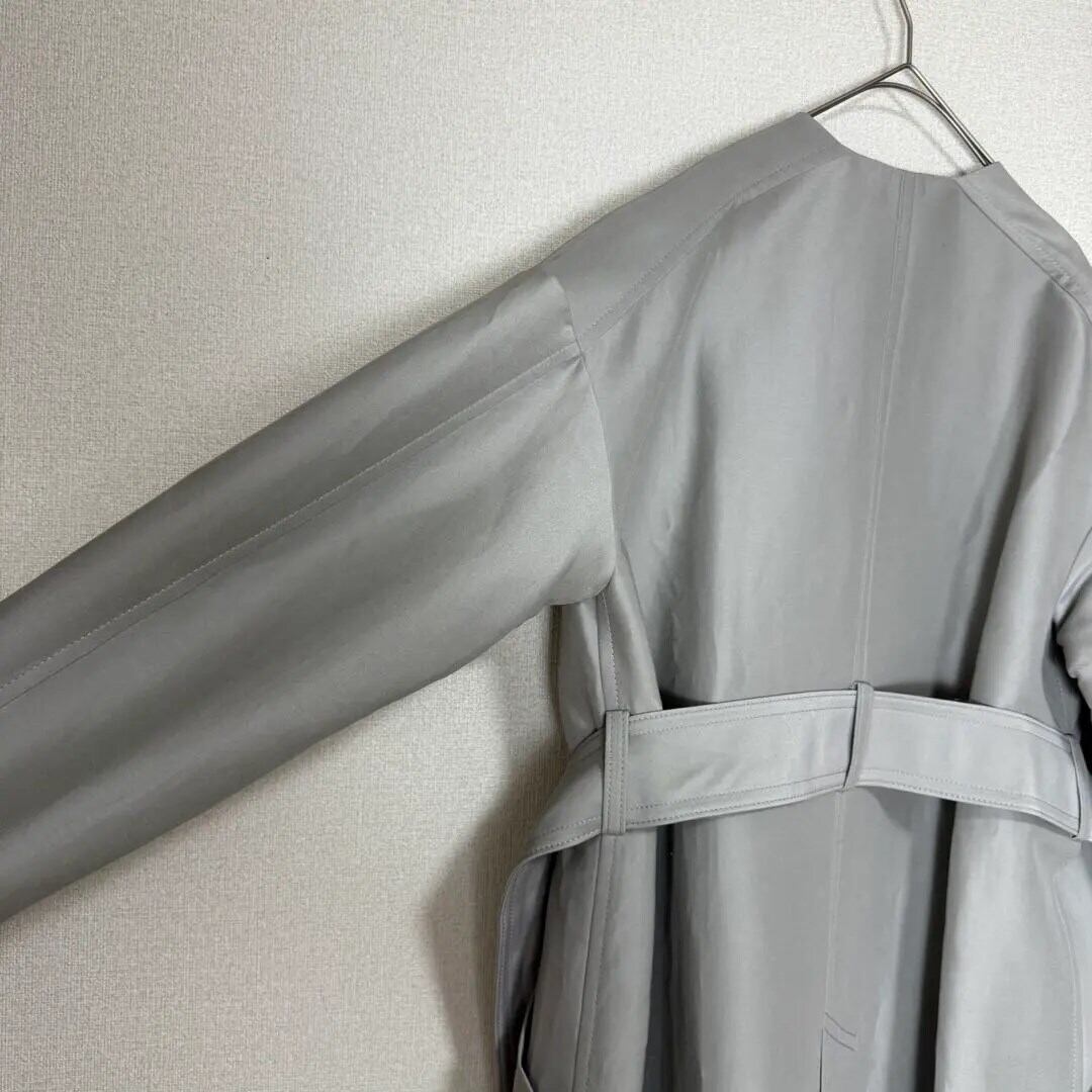 CYCLAS☆ゆったりオーバーサイズ☆シャンタンノーカラーコート☆グレー