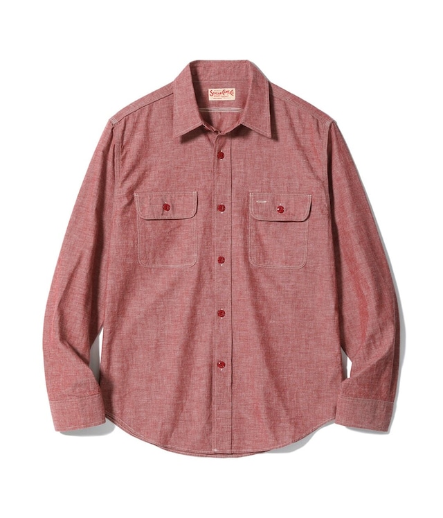 SUGAR CANE Lot No. SC29682 / RED CHAMBRAY WORK SHIRT (LONG SLEEVE)