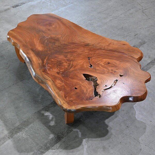 【美品】欅一枚板✕金属黒脚　無垢　木製センターテーブル ブラウン 美品】欅一枚板✕金属黒脚 無垢 木製センターテーブル ブラウン 新品・