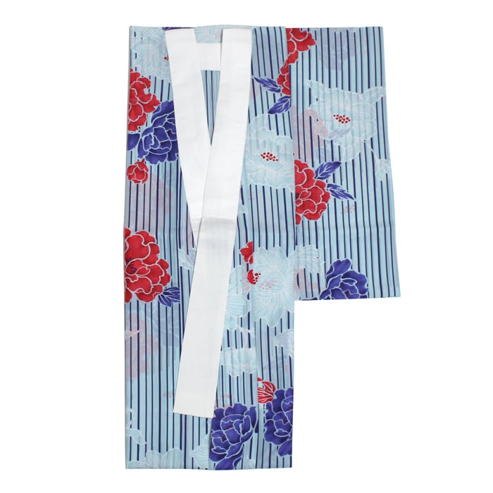 絽 夏着物 小紋 洗える着物 ポリエステル 水色 空色 ブルー 桜