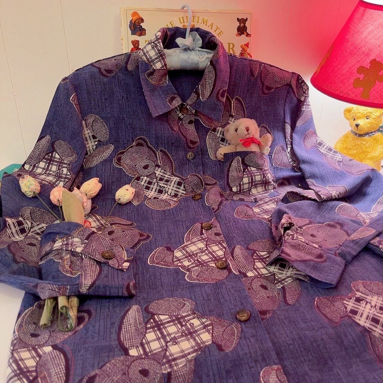 check vest bear navy blouse