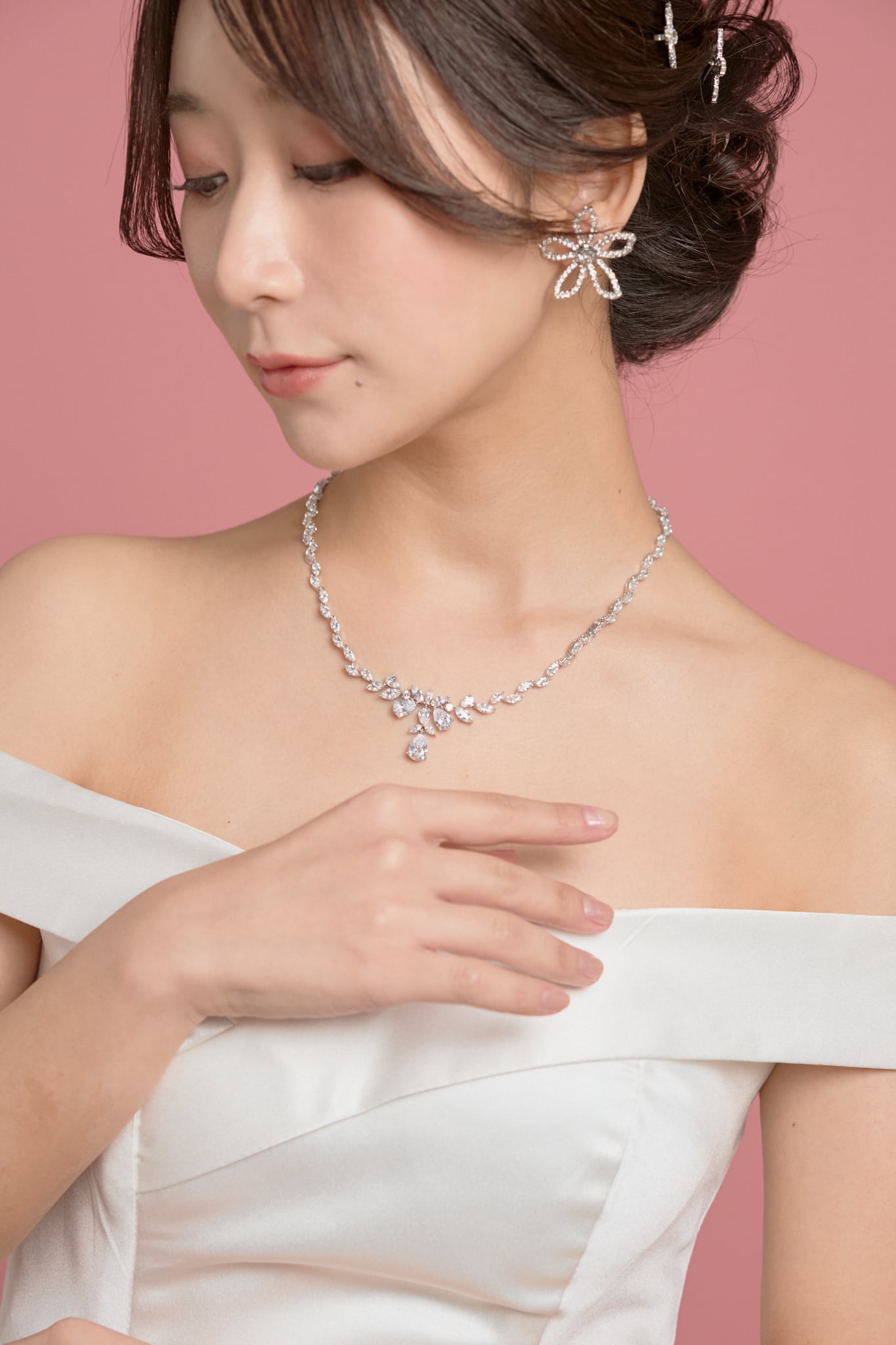 S-7 キュービックジルコニア ネックレスピアス/イヤリングセット