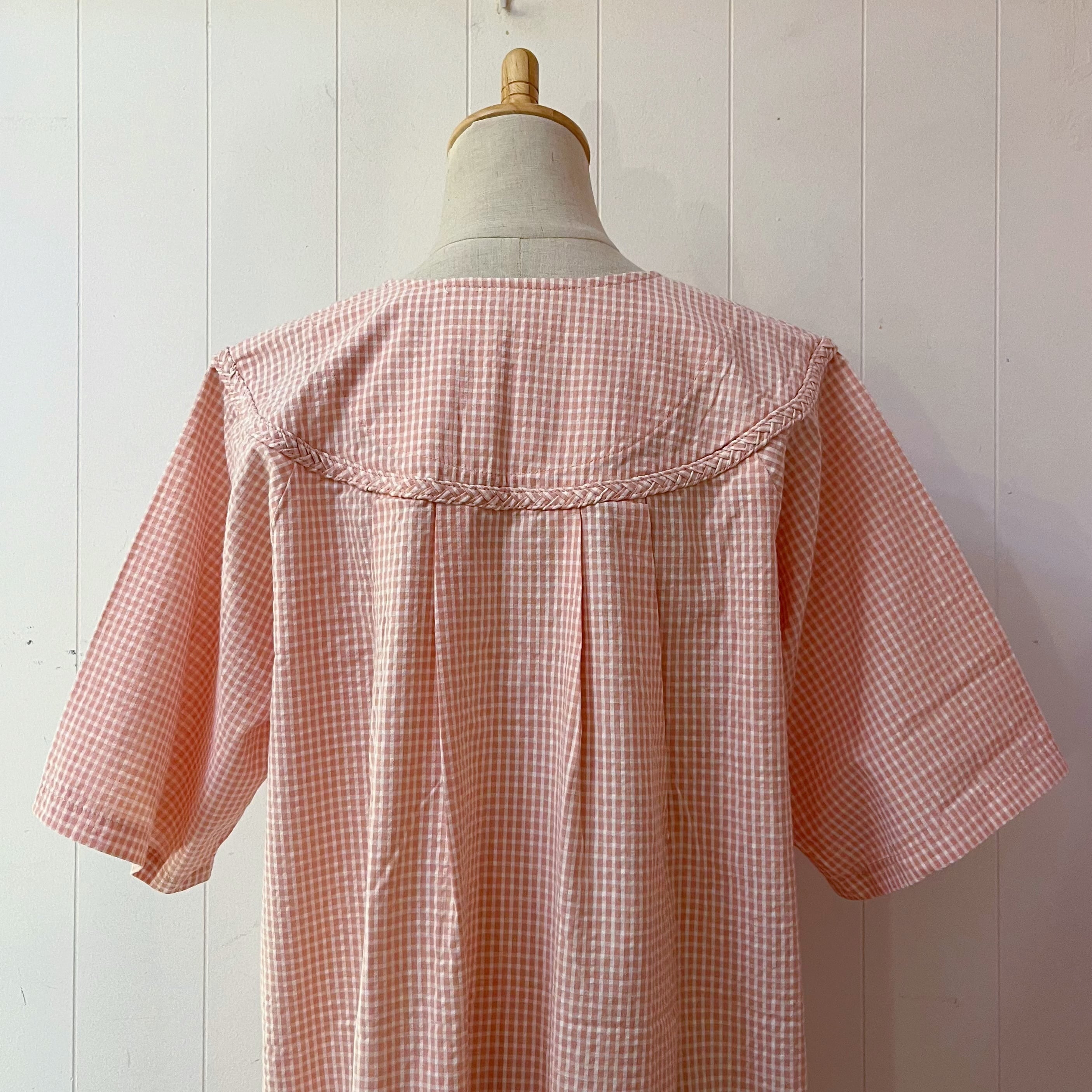 orange gingham check flower one-piece