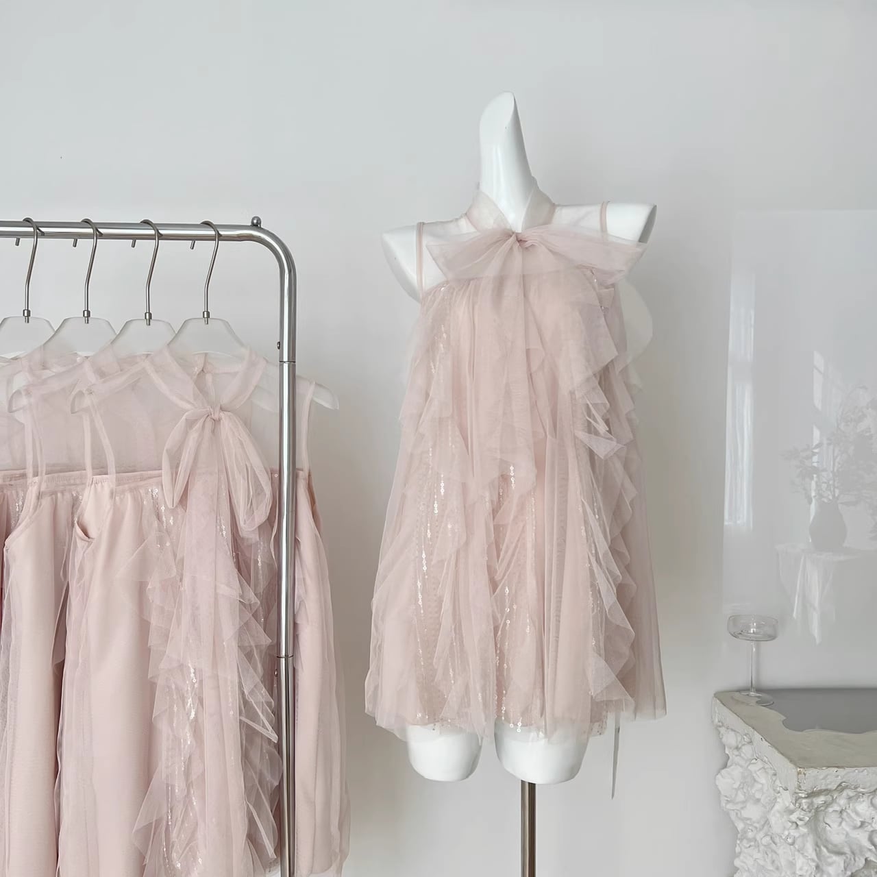 【dress】ノースリーブリボン付きチュールワンピース M32743