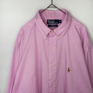 ラルフ　BDシャツ　コットン　カラーポニー　オックスフォード　刺繍ロゴ　ピンク　L