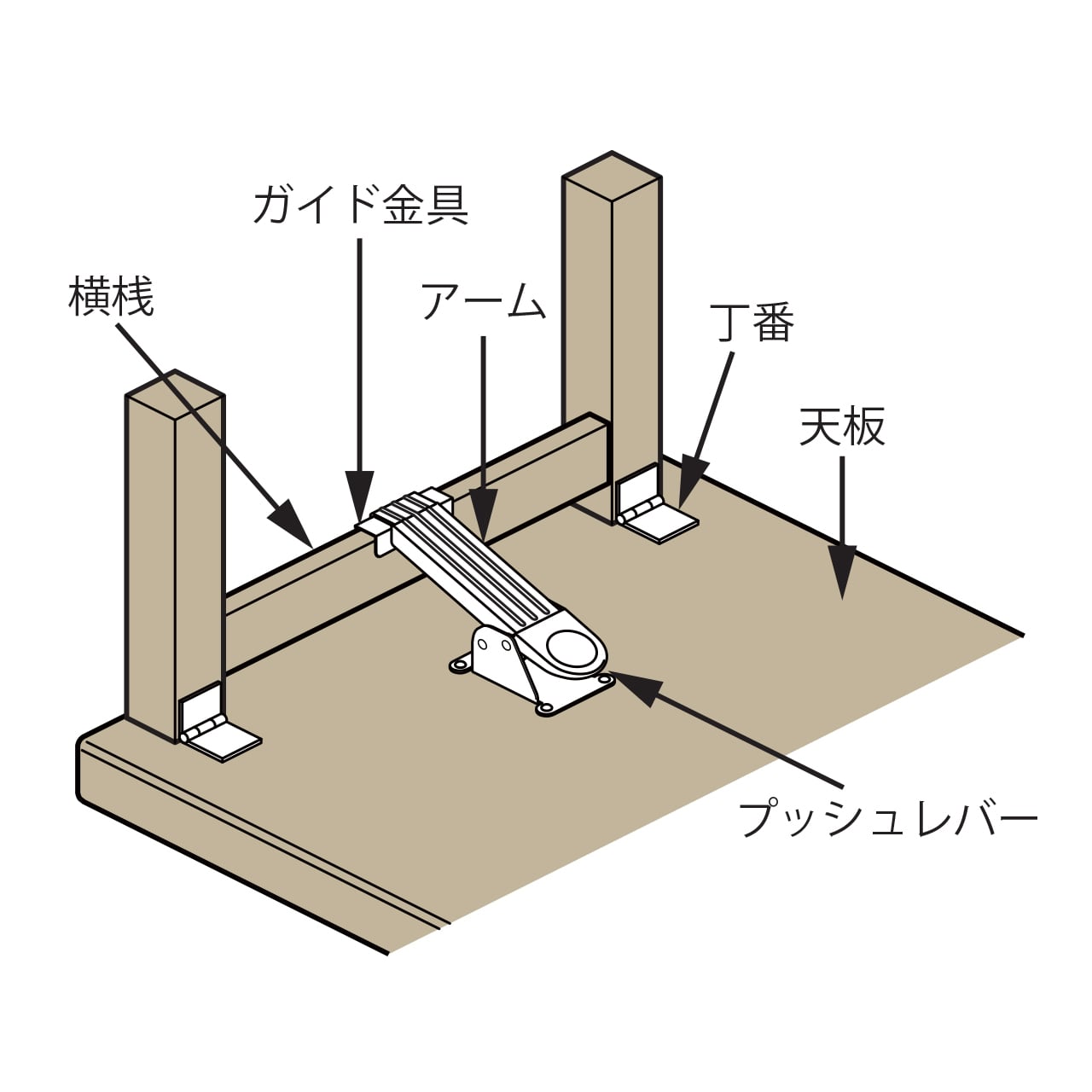 B A ロック付脚金具セット B H 蝶番付き横桟付き ビス付属