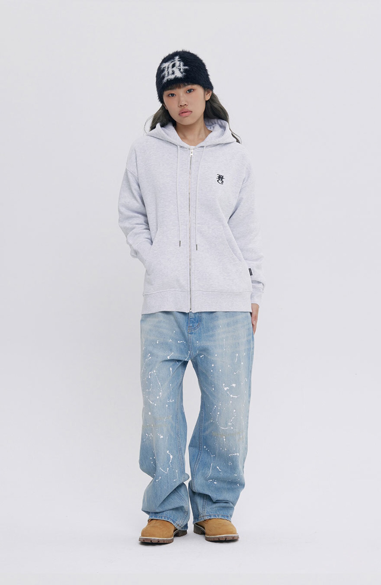 SPOUTLOGOZIPUPHOODIE_ LIGHT GREY