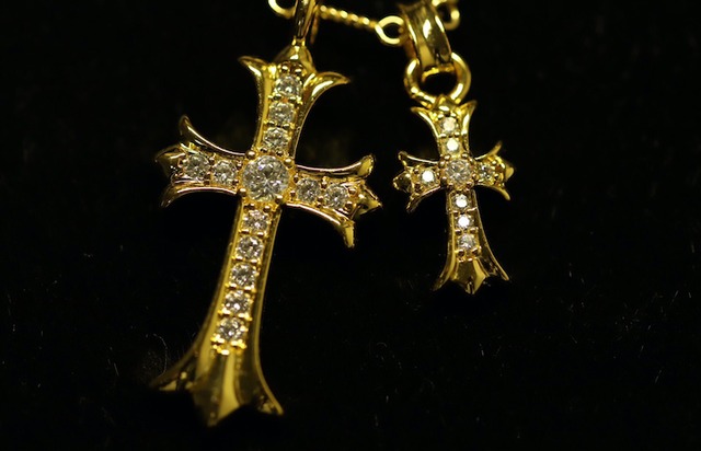 【セール】18k gold coating diamond cross 2連 necklace 送料無料 数量限定