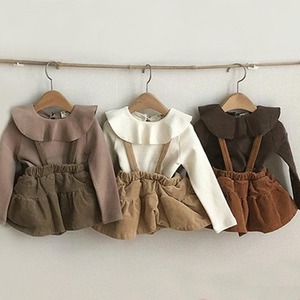 ＜予約AW＞【送料無料】RE0028 コーデュロイサロペット＆フラワーブラウスセットアップ