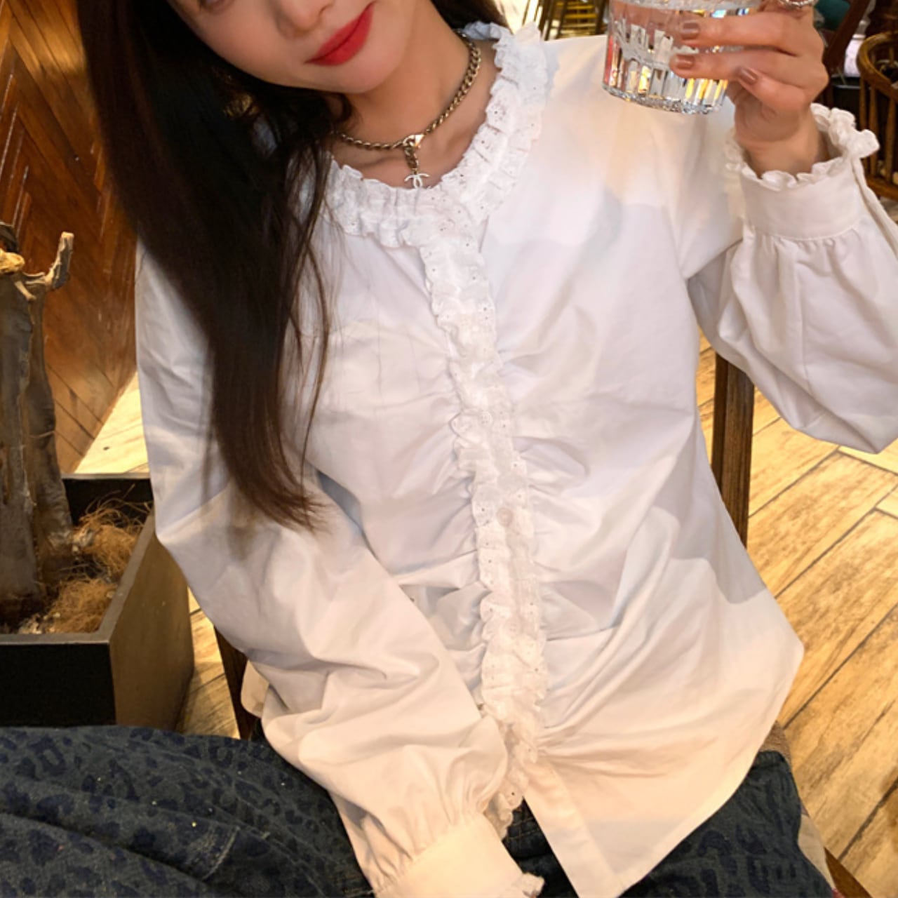 ホワイトフリルカラー コットンシャツ A4431