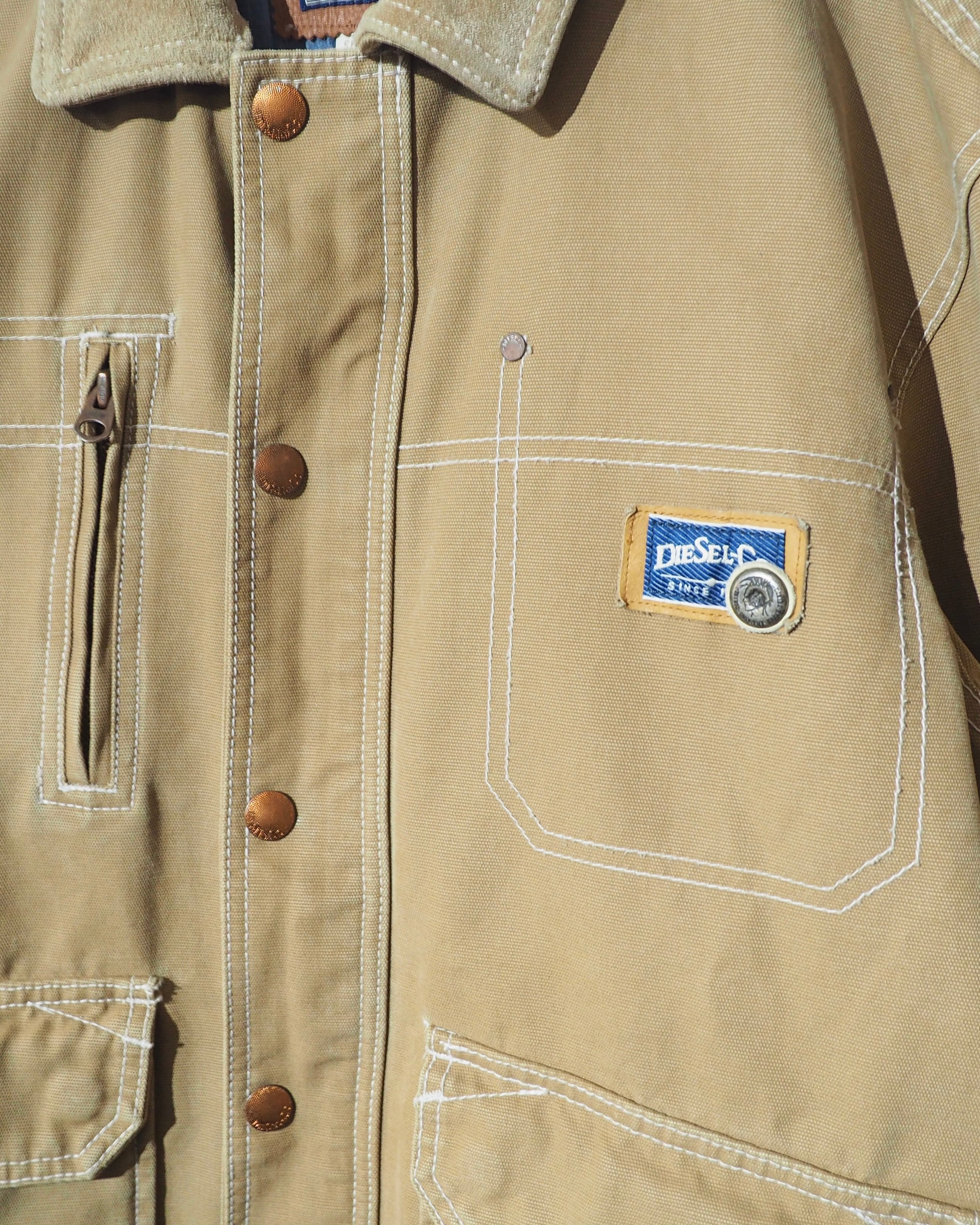 " DIESEL " Suede Leather Switching Cotton Duck Work Jacket