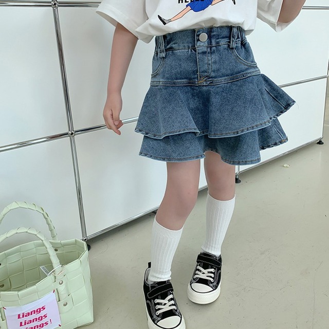 【KID】ティアードデニムフリルキュロットパンツ - 1