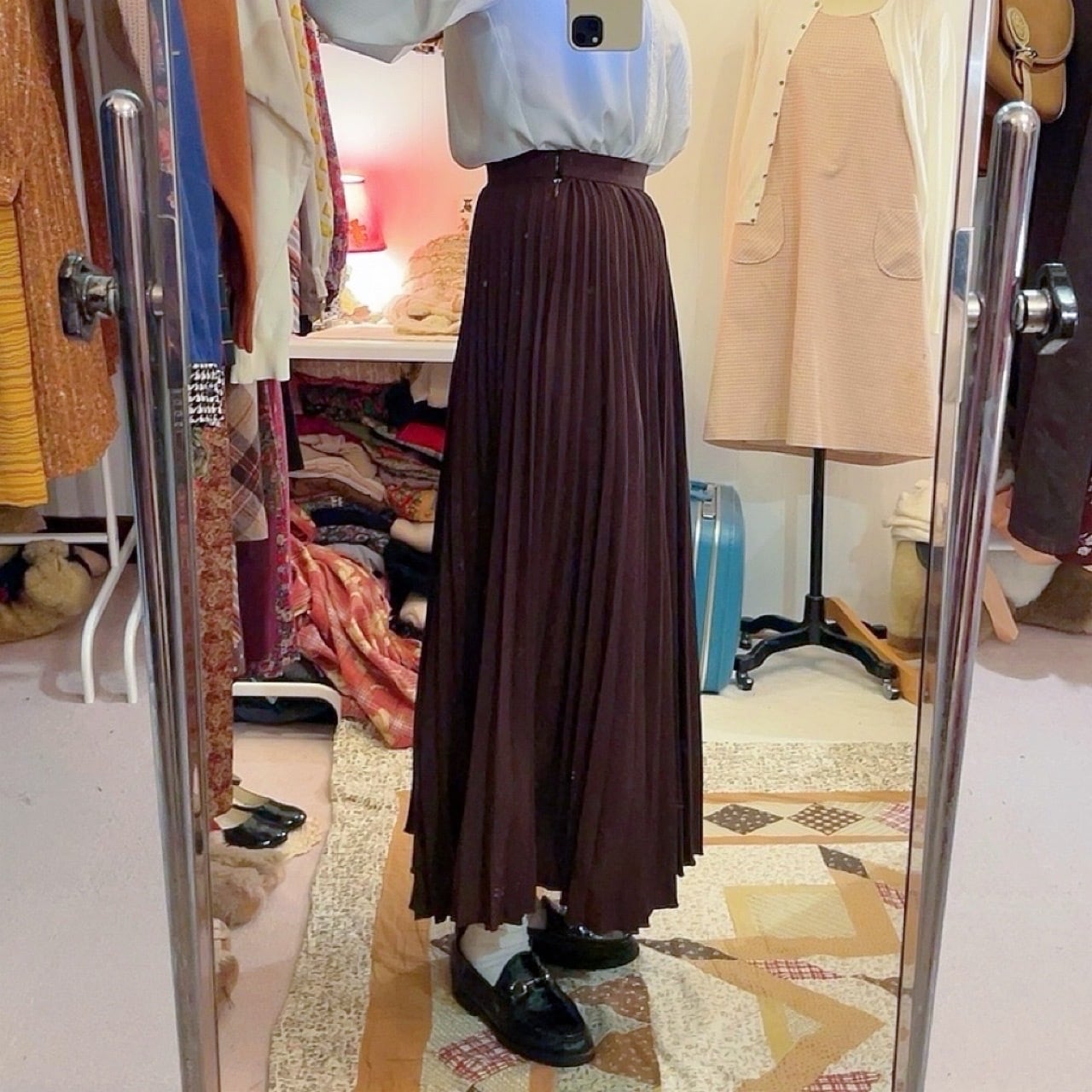 brown accordion pleats skirt