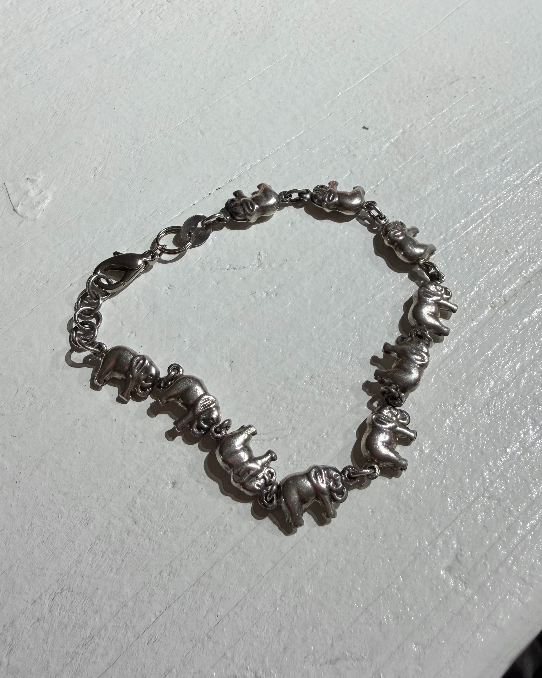 " Silver 925 - 連なる象たち " Elephants motif Design vintage Bracelet
