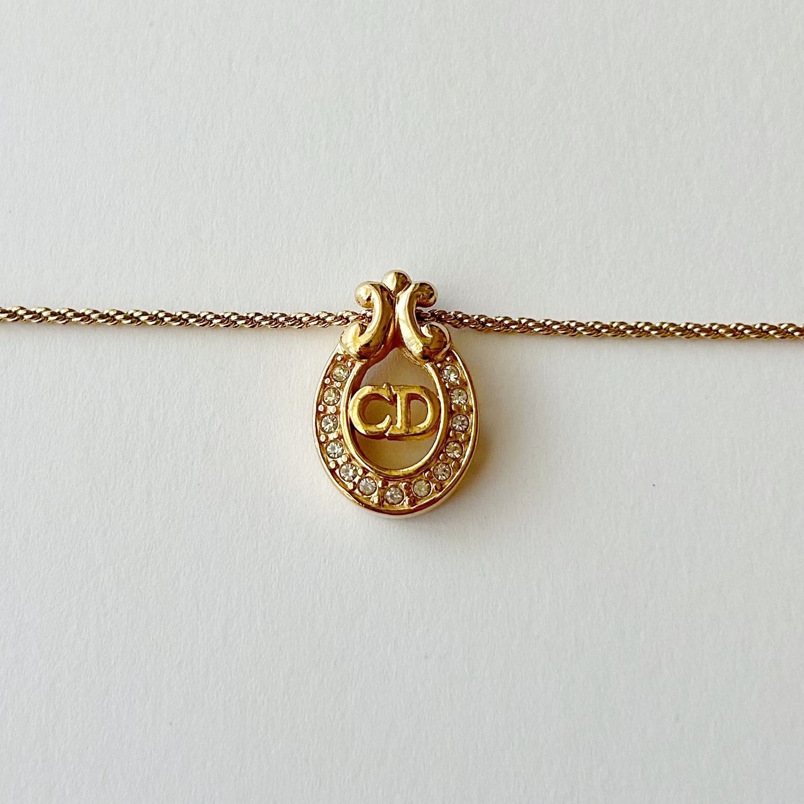 N7011】Christian Dior rhinestone logo cut out necklace N7011】Christian Dior rhinestone logo cut out necklace