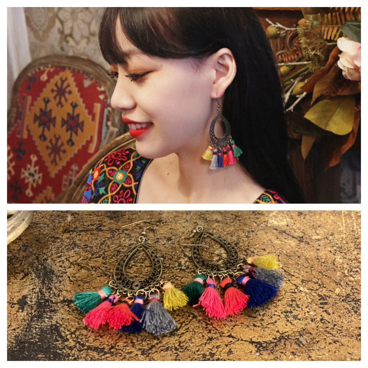 スプリングサマーボヘミアンエスニックスタイルスタンダードカラーイヤリング レトロ ペンダント 春物 夏物 指輪 延命家ファッション42287414623